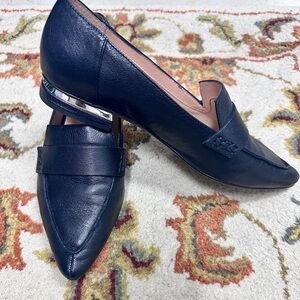 Franco Sarto Black Leather Loafers with Silver Accent